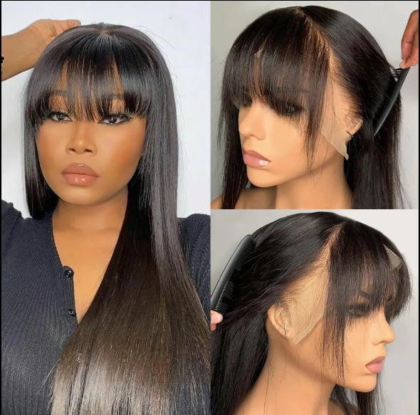 Straight wig with bangs, front view